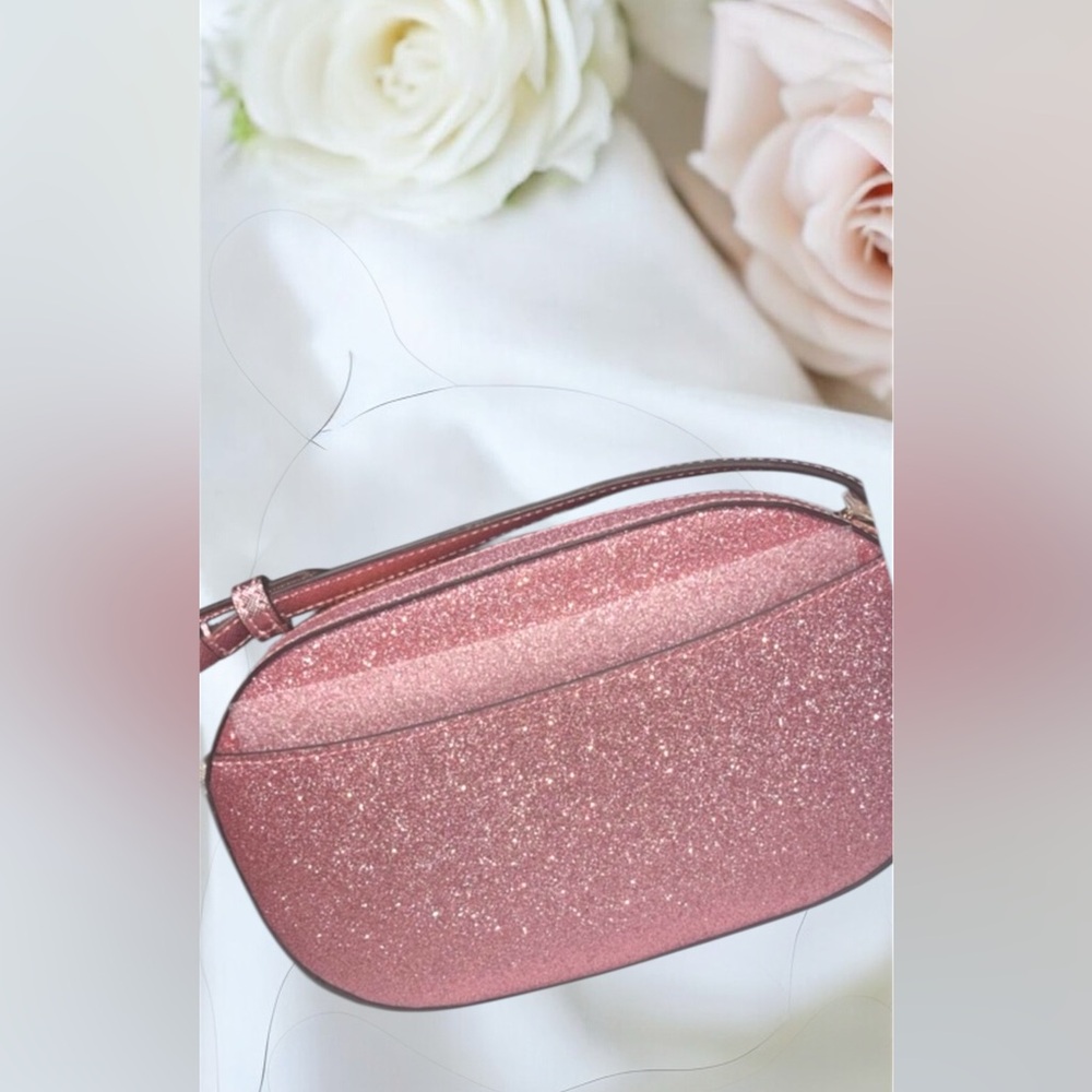 NEW KATE SPADE Glitter Crossbody Bag Mitten Pink Gold accents cc slots zips - Picture 2 of 10